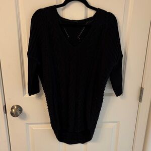 Black Cable-Knit V-Neck Women’s Sweater